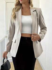 Plus Size Women Elegant Casual Fashionable Beige Long Sleeve Lightweight Blazer Jacket
