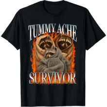 Tummy Ache Survivor Funny Racoon Meme T-Shirt - 黑色 - 查看 1