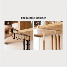 2 pièces Étagère de cuisine Organisateur de rangement de vêtements Porte-tasse Porte-verre 6 crochets Étagère de rangement