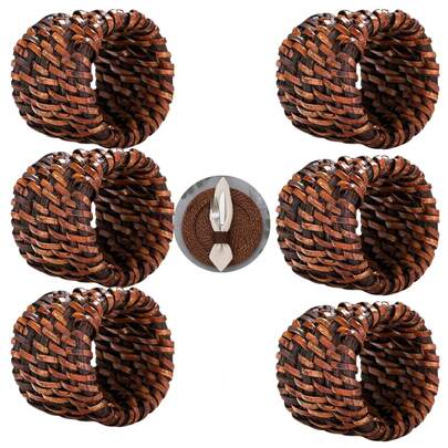 Kit 6 Anéis De Guardanapo Talheres Rattan Bambu Mesa Posta