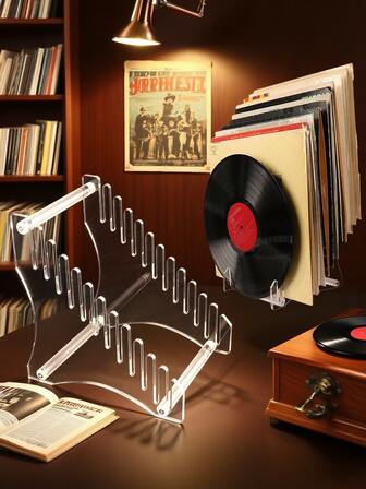 1pc/2pcs Acrylic Vinyl Record Rack, Transparent Acrylic Record Display Rack, Multi-Slot Acrylic Vinyl Record Rack, Curved Design Acrylic Record Rack, Vinyl Record Storage And Display Organizer, Desktop Acrylic Record Organizer, Multi-Purpose Acrylic Display Rack (Records And Signs)