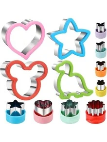 12 件三明治切刀、饼干切刀、水果蔬菜切刀形状、便当盒食物签、恐龙星方形心形