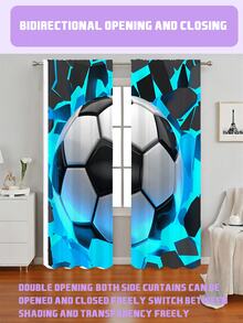 2 Peças Cortinas com Tema de Futebol de 110g, Bloqueando a Luz Solar e o Brilho, Deixando o Ambiente Mais Escuro, Reduzindo os Raios UV e o Calor, Protegendo a Privacidade, Adequado para Uso na Sala de Estar, Quarto, Quarto de Crianças, Quarto, Creche e Quartos Juvenis