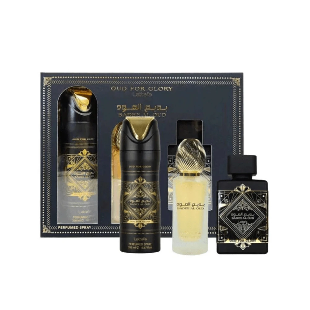 Lattafa Bade'e Al Oud 3 cái (Xịt EDP 3,4oz + Xịt dưỡng tóc 1,7oz + Xịt toàn thân 6,7oz) Hương thơm Nước hoa Sinh nhật Tiệc tốt nghiệp Du lịch Cắm trại Ngoài trời Trường học Chuyến đi khuôn viên trường Lễ hội Mùa hè Mùa thu Mùa thu Helloween SummerSelections Những thứ không thể thiếu trong mùa hè Quà tặng cổ điển mùa hè Charm Vibe Sử dụng hàng ngày - nhiều mùi hương - Xem 1