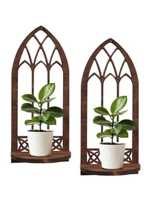 Gothic Window Shelf- Unique Cathedral Wood Shelves For Plants, Candles, And Treasures- Ideal Home Decor Gift - Coffee Brown - View 8