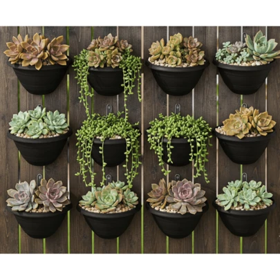 Jogo 12 Vaso de Parede 450ml PRETO Vaso Pequeno Plástico Cuia Vasinho Meia Lua Jardim Vertical Flores