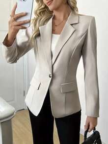 Plus Size Women Elegant Casual Fashionable Beige Long Sleeve Lightweight Blazer Jacket
