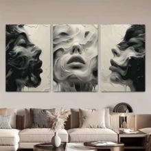 3 件/套帆布画 - 无框、抽象女性面孔、海报和印刷品、客厅、图书馆、办公室、咖啡厅、酒吧、抽象艺术、完美的生日、节日礼物、情人节、复活节彩蛋 - 黑色 - 查看 6