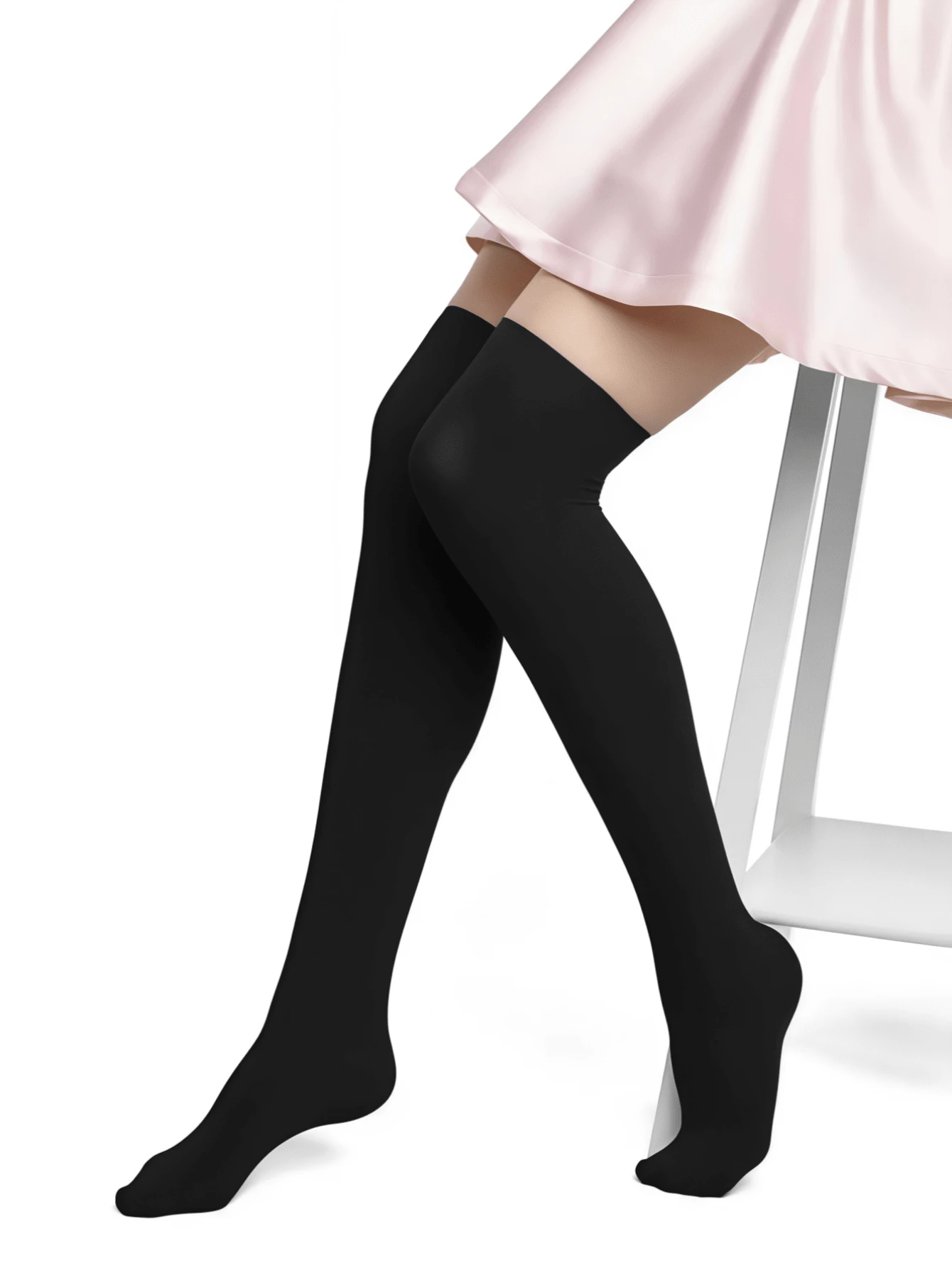 1 Pair Women's Casual Everyday Black Over-The-Knee Socks, Suitable For Daily Wear - Black - View 1