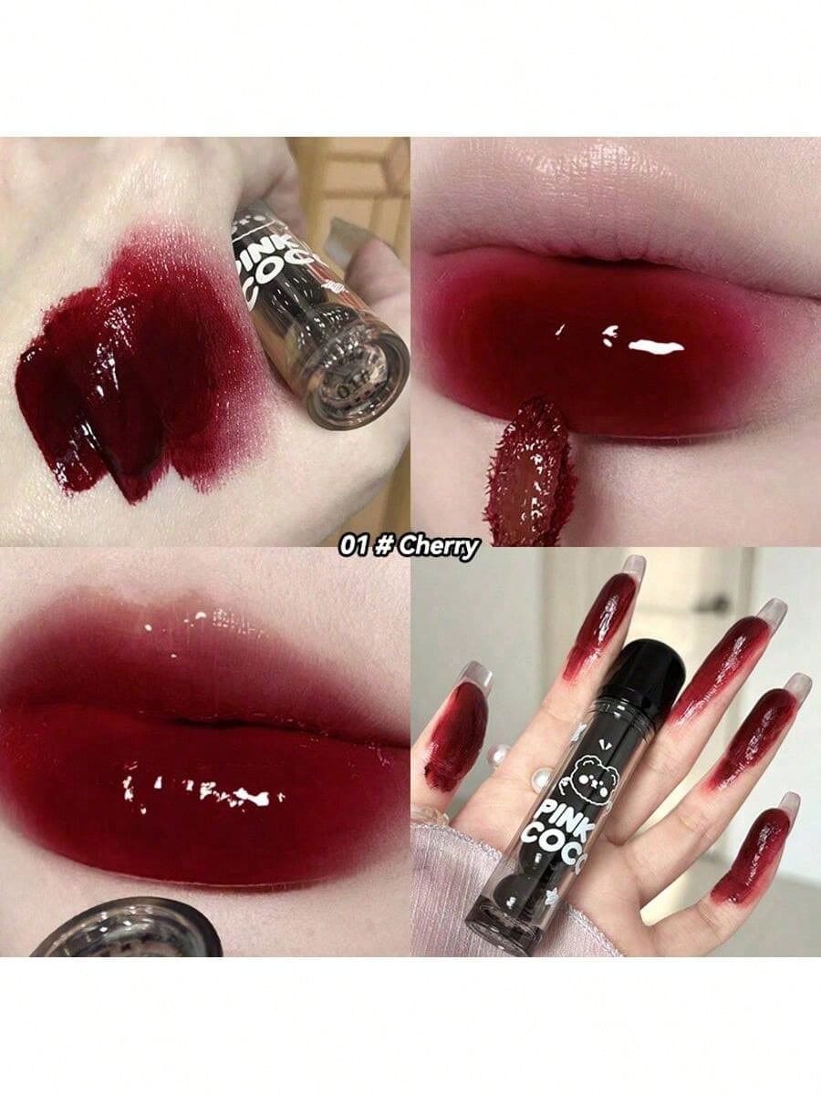Cute Bear Mirror Lip Glaze - Long-Lasting, Non-Fading, Hydrating Liquid Lipstick With Watery Texture - Luxurious Glossy Shine & Natural Look - All-Day Wear, Intense Color Payoff, Non-Sticky For Perfect Gift - 2Pcs(01+05) - 查看 1
