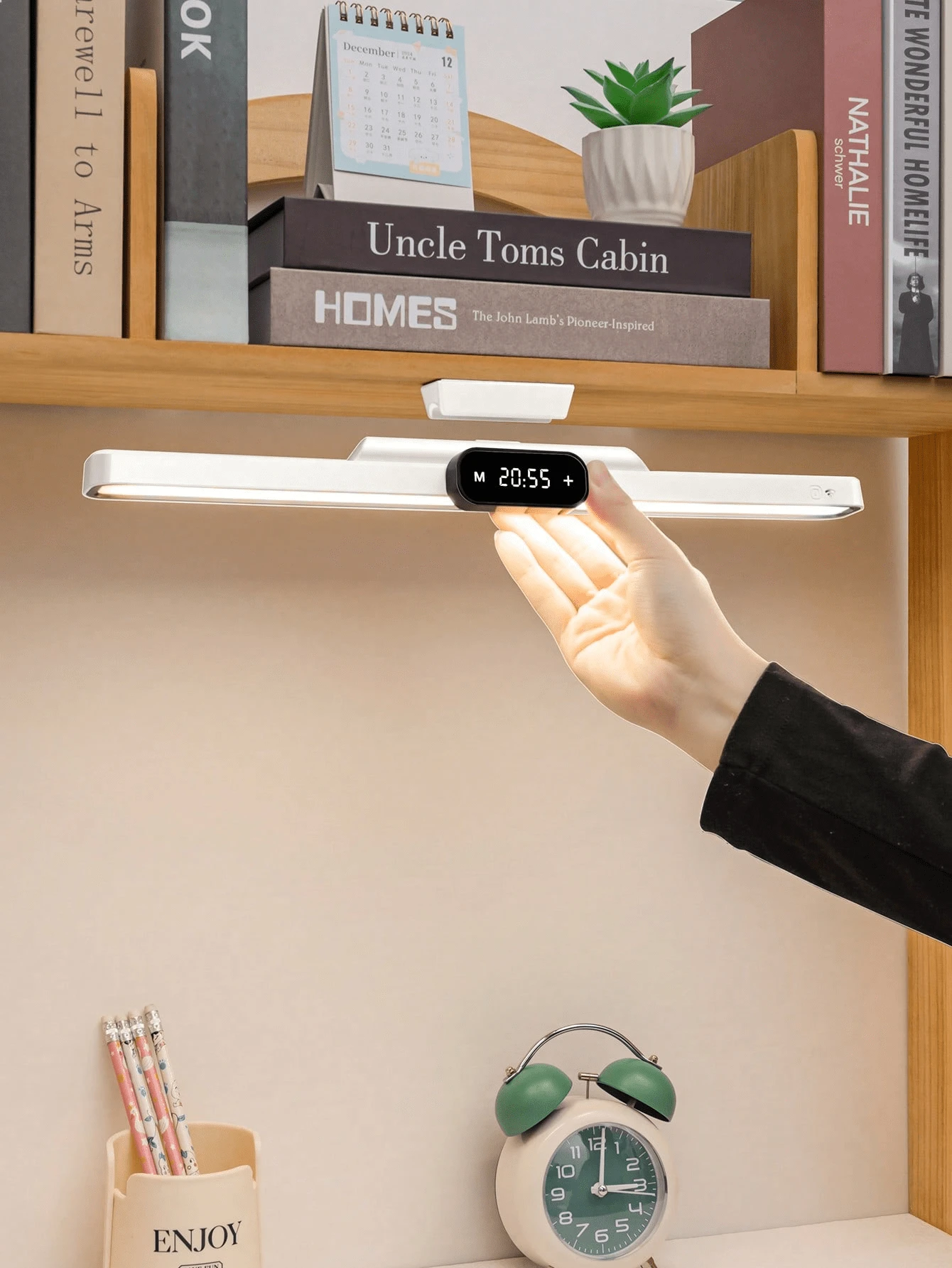 1 pezzo Lampada da scrivania creativa LED cool con display dell'ora, lampada da tavolo ricaricabile per la cura degli occhi per lettura e scrittura degli studenti, lampada da parete per camera da letto, luce per specchio armadio, lampada da comodino portatile per dormitorio