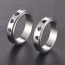 1pc Cute Pet Paw Print Rotatable Stainless Steel Fidget Ring, Fashion Animal Paw Print Spin Ring Jewelry, Decoration For Anxiety Relief