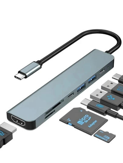 Hub Adaptador 7 portas USB 2.0 USB 3.0 Hub Tipo C 7 Em 1 Usb 3.0 Usb-c Entrada USB-C