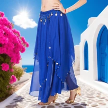 Belly Dance Costume Skirt, Belly Dance Undergarment, Stage Performance Skirt, Belly Dance Practice Grand Skirt - Sapphire - 查看 11