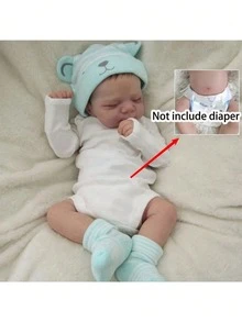 48cm 19 pollici Bambola neonato reborn in vinile morbido con pelle dipinta 3D e vene visibili come un vero neonato addormentato, giocattolo per il bagnetto per bambini, regalo di compleanno (il genere della bambola è casuale)
