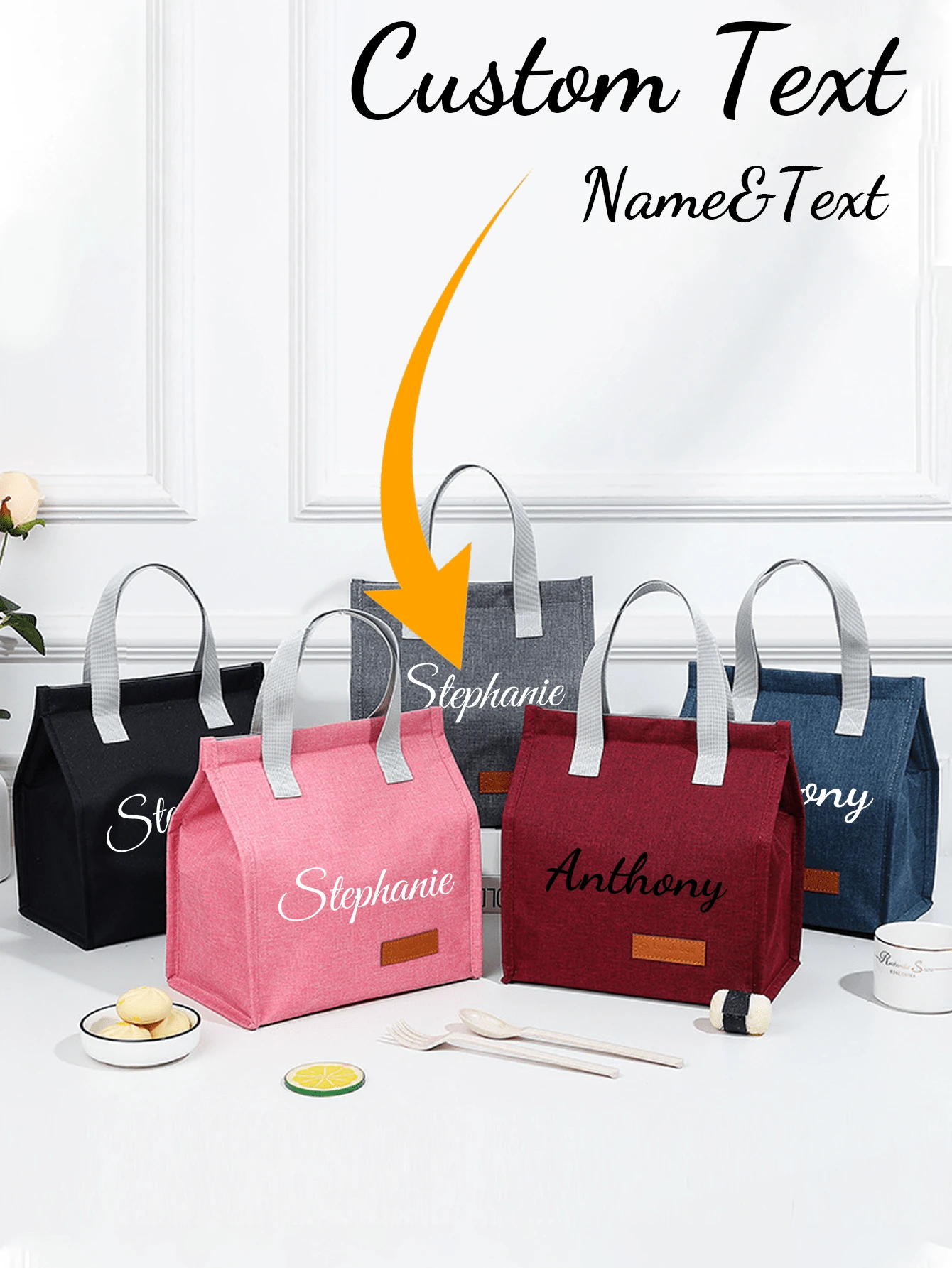 1pc Customized Name Lunch Box Handbag Oxford Cloth Insulated Bag Student Lunch Box Bag Outdoor Ice Bag Handheld Bento Bag