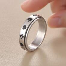 1pc Cute Pet Paw Print Rotatable Stainless Steel Fidget Ring, Fashion Animal Paw Print Spin Ring Jewelry, Decoration For Anxiety Relief