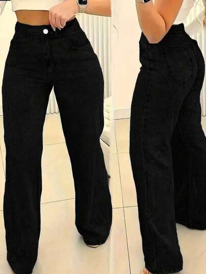 Teen Girls' Pocketed Straight Leg Loose Casual Versatile Jeans