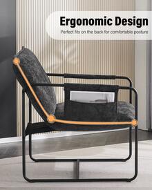 Modern Sling Accent Chair, Teddy Fleece Living Room Chair, Comfy Reading Armchair For Bedroom Reading Room Lounge With Side Storage Pocket, With Memory Foam Pillow And Metal Frame - màu đen - Xem 6