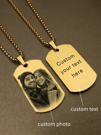 1 pieza Collar personalizado con colgante grabado por láser con foto y texto - Joya de placa de identificación personalizada con nombre, foto, cumpleaños - Cadena negra/plateada/dorada - Regalo de aniversario, graduación, Día de San Valentín para mujeres - Recuerdo bohemio elegante - Grabado por láser de alta calidad - Joyería diaria y formal, colgante de perro, acabado metálico, regalo sensorial, diseño clásico, materiales duraderos, moda para mujer