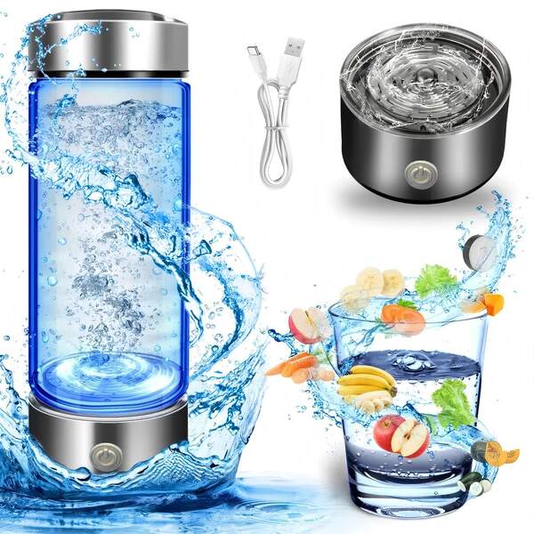 1pc Hydrogen Water Bottle,14oz (420ml) Portable Borosilicate Glass Hydrogen Water Ionizer Generator,Beauty And Wellness Cup,Portable Rechargeable Hydrogen Rich Cup,Hydrogen And Oxygen Separation Hydrogen Mug,Adopting SPE/PEM Technology,Rapid Electrolysis To Improve Water Quality,Outdoor Travel Supplies In Summer,Gift For Elders,Suitable For Home School Office Travel And Fitness And Everyday Drinking Water Cups