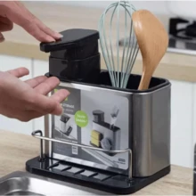 Detergent Holder Dispenser Liquid Soap Sponge Loofah Stainless Steel Drainer Organizer Kitchen Utensils Cutlery - Đen Z088 - Xem 1
