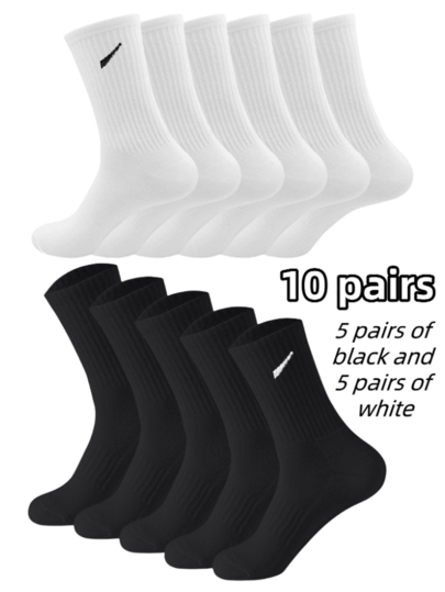 5/10/20 Pairs Thick Black & White Men's Winter Socks, Fashion Casual Comfortable, Suitable For Outdoor Sports, Running, Fitness, Compression Knee Socks, Business Casual Holiday Black & White Crew Socks, Christmas, Thanksgiving, New Year Holiday Gifts (Thick Version), Fits Shoe Size (35-39/39-42)