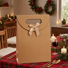 2/5 piezas Bolsas de papel kraft de Navidad, bolsas de papel kraft con solapa superior, bolsas para ropa, bolsas de regalo de unicolor, bolsas de embalaje, bolsas con asa de lazo, cajas de embalaje para panadería, bolsas para aperitivos, adecuadas para Navidad.