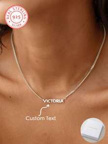 1pc Customized 925 Sterling Silver Minimalist Egyptian-Style Necklace, Can Customize English Name, Date, Numbers, Perfect For Valentine's Day, Party, Banquet, Anniversary, Birthday, High-Quality Jewelry Accessory And Gift For Women, School Supplies, Back To School, School Gift, For Office, For School, For Classroom, For Teacher Gifts, For University, For Colleague, For Dorm Rooms, Black, Silver, Gold, Custom, For Anniversaries, For Birthdays, For Graduation, For Prom, For Party - Silver - View 5