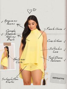 Women's Loose Halter Jumpsuit Set In Fresh Duna Fabric - Yellow - View 2