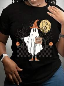 Women's Casual T-Shirt With Halloween Ghost And "NEED RIDE 2 SALEM" Graphic, Comfortable And Soft Short-Sleeved T-Shirt, 100% Cotton, 220 G, Ideal For Spring And Summer, Unisex.