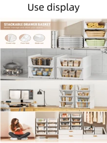 Phyllia 4 件装衣柜收纳整理箱，可堆叠塑料折叠抽屉篮，适用于厨房橱柜、食品储藏室、办公室、卧室、浴室，白色。可收纳衣柜内各种物品，也可将轻便物品存放于多个位置。可堆叠塑料收纳篮，可折叠衣柜整理箱，4 件装抽屉架收纳盒，适用于衣柜、厨房、浴室、办公室、宿舍，白色。