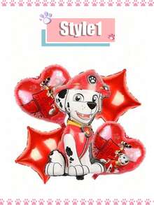 5pcs/Set Paw Patrol Theme Party Foil Balloon Set (Chase/Rubble Characters), Suitable For Birthday Decoration, Christmas Decor, Home Gifts, Christmas Ornaments - Multicolor - View 13