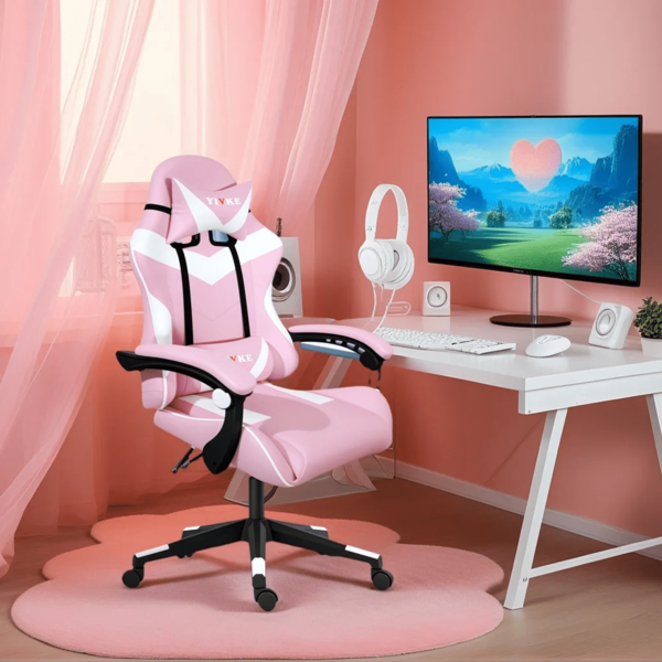 Yivke Gaming Chair With Headrest And Lumbar Support, PU Leather Computer Racing Chair, PU Task Chair, Adjustable High Gamer Chair With Footrest, Ergonomic Design Gaming Chair Racing Style Adjustable Height High-Back PC Computer Chair With Headrest And Lumbar Support Office Chair, Ergonomic Office Chair, PC Computer Chair, Executive Swivel Rolling Chair For Back Pain People