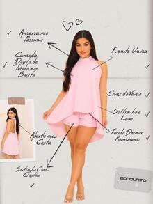 Women's Loose Halter Jumpsuit Set In Fresh Duna Fabric - Baby Pink - View 2