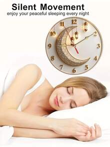 Horloge murale élégante de 10 à 12 pouces avec croissant de lune et lanterne - Mouvement à quartz silencieux, horloge en bois, parfaite pour la décoration intérieure spirituelle, les célébrations de fêtes et les idées de cadeaux, décoration de la maison