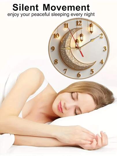 Elegante 10 12 Inch Wand Klok Crescent Moon Lantern Silent Quartz Movement, Wooden Clock, Perfect Spiritual Home Holiday Celebrations Ideas, Room view 7