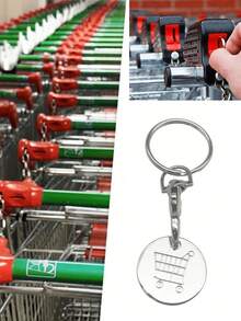1pc-10pcs Shopping Cart Token Supermarket Trolley, Stainless Steel Shopping Trolley Remover, Shopping Trolley Token Pendants, Shopping Trolley Chips, Metal Stainless Steel Keychain, Keyring Decoration With Trolley Unlocking Key, Keyring Accessory