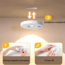 1/3/6pcs LED Rechargeable Small Spotlight, Human Body Sensing Night Light, Ambient Light And Shadow Light, Three Color Dimming/Magnetic Installation/Remote Control And Human Body Sensing/Sensing Mode Or Full Light Mode Can Be Freely Switched, Suitable For Display Cabinets/Wardrobes/Cabinets, Etc. (250mAh)