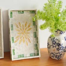 1pc INS - Style Shell - Inlaid Decorative Tray, Colorful Patchwork Square Shape, Hand - Inlaid. Suitable For Decorating Living Room Coffee Tables, Dining Room Dining Tables And Daily Clutter Storage. It Can Also Be Used As A Holiday Gift And For Party Dining Table Decoration. - Nhiều màu - Xem 6