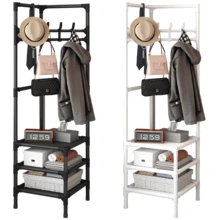 Lislark Eckgarderobe Metall Kleiderstange Schuhregal mit 3 Ablagen 10 Haken 43x43x178cm,Garderobenständer 10 haken Schuhregal Sitzfläche Stahlrohr Flurgarderobe Eck - Weiss - Übersicht 10
