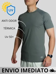 Thermal Polyamide T-Shirt Short Sleeve Anti-Odor UV50+ Protection Men's Raglan Fit Gym Training Running Second Skin - Xám - Xem 7