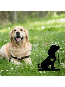 HELLOYOUNG 1件装智能狗狗花园铁艺剪影金属庭院标牌庭院艺术花园户外装饰创意宠物纪念插牌，适用于花园、花园装饰、节日必备，采用百年烤漆工艺，优质材料，易于安装