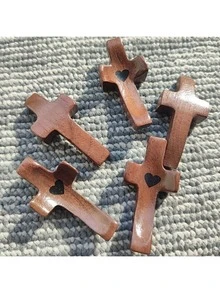 1/3/5/10/20 pezzi Croci in legno vintage con dettagli a forma di cuore - Croci cristiane portatili adatte per preghiera, conforto e esposizione da tavolo - Croci in legno multifunzionali adatte per decorazione domestica e regali religiosi, decorazioni stagionali, loghi e targhe