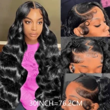 34 Inch Wear And Go Glueless Wigs Human Hair Pre Plucked Pre Cut 6x4 HD Human Hair Lace Wig Ready To Wear Body Wave Lace Front Wigs Human Hair For Women Beginners Friendly Natural Color - Natural Black - Xem 6