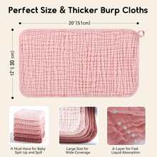 12pcs 20x10 Inch/12x12 Inch Muslin Baby Washcloths 100% O-Rganic Cotton,Baby Stuff,Baby Christmas Gift,Face Towels Wash Cloths For Baby Soft And Absorbent Baby Wipes (Gradient Pink),Burp Cloths Baby Girl,Muslin Burp Cloths,Six Middle School Pink - 彩色 - 查看 3