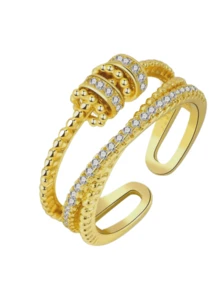 1pc Multi-Layer Spinning Adjustable Anxiety Relief Rotary Ring Embedded With Rhinestones, Creative Casual Design Suitable For Women Everyday Wear, Mother's Day Gift - Gold - View 9