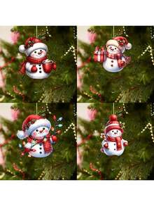 4pcs Cute Christmas Snowman Hanging Decorations, Christmas, New Year, Christmas Tree, Valentine's Day, Wedding, Celebration Acrylic Ornament, 2D Flat Acrylic Pendant