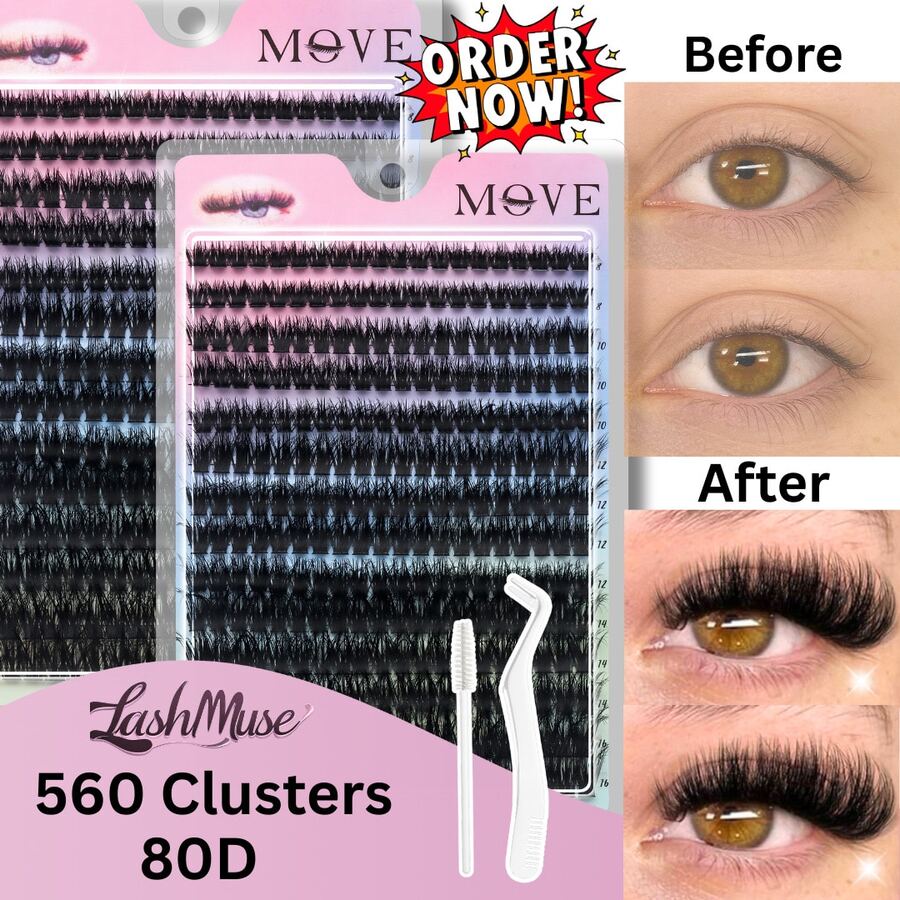 560PCS 80D Curl Lash Cluster Kit – Wispy Fluffy Faux Mink Eyelash Extensions, Natural To Dramatic Volume Individual Lashes,Beginner-Friendly, Perfect For Daily Makeup, Wedding, Party, Travel, Christmas, Halloween, Thanksgiving & Birthday Gifts - DD - Xem 1