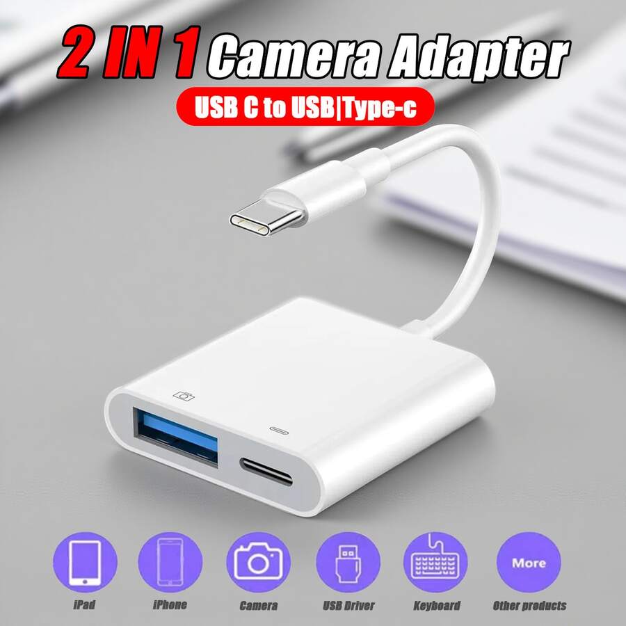 Adaptador multifuncional 2 em 1, conversor de transferência rápida de dados tipo C para USB/tipo C, compatível com iPhone 16/16 Pro/16 Pro Max/16 Plus/15/15 Pro/15Pro Max/iPad Mini6/iPad Air4/iPad Pro,